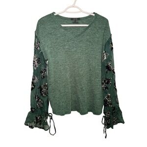 MISS ME Floral Burnout Velvet Bell Sleeve Shirt Small Boho Grunge Fairy